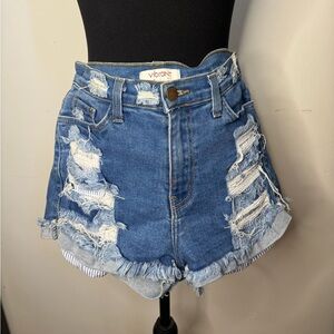 Vibrant Blue Distressed Denim Shorts
